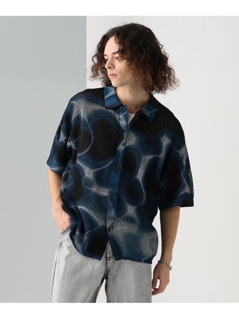 【SALE／34%OFF】HARE マーブルメッシュニットシャツ ハレ トップス シャツ・ブラウス グレー ブラック【RBA_E】【送料無料】