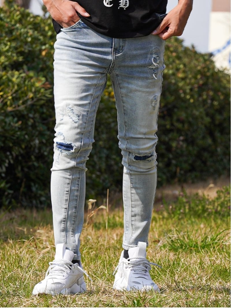 Retro Engine Retro Engine/(M)L/Indigo Damage Denim L/P アダムスジャグラー ズボン下 デニム・ジーンズズボン下 青色【貨物輸送無料】