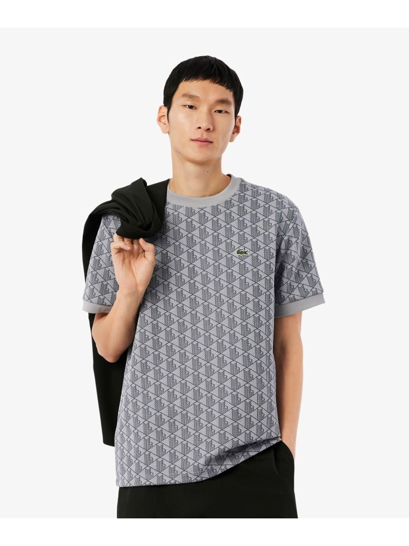 LACOSTE モノグラムジャカードTシャツ ラコステ トップス カットソー・Tシャツ グレー ベージュ【送料無料】| Fashion Men
