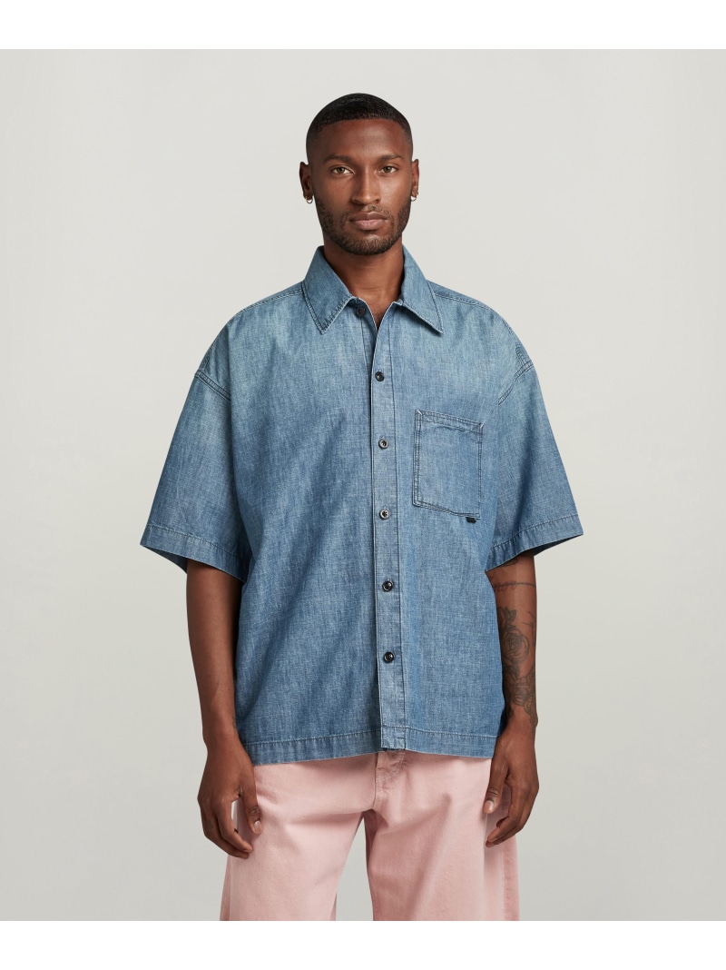 【SALE／50%OFF】G-Star RAW 【公式ショップ】BOXY FIT SHIRT/オーバーサイズデニムシャツ/シャンブレーシャツ ジースターロゥ トップス シャツ・ブラウス ブルー【RBA_E】【送料無料】｜ Fashion Men