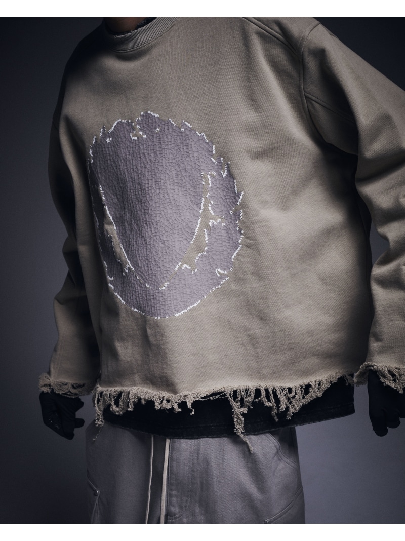 LHP DankeSchon/ダンケシェーン/CUT FRINGE SWEAT CREWNECK EMBLEM エルエイチピー トップス スウェット・トレーナー ブラック ベージュ【送料無料】