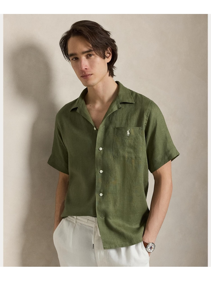 POLO RALPH LAUREN クラシック フィット リネン キャンプ シャツ ラルフローレン トップス シャツ・ブラウス グリーン【送料無料】