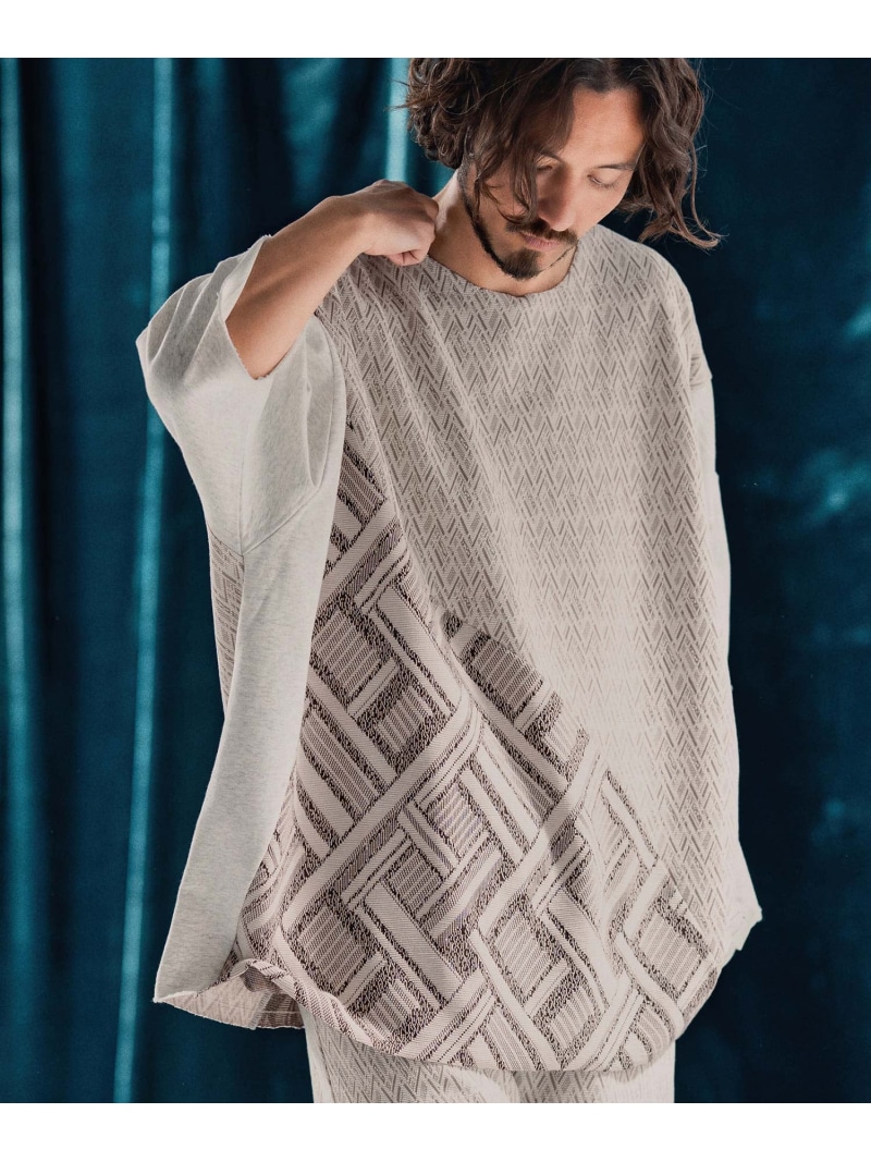 ANGENEHM mt9527-Geometric jacquard fabric switching design oversized T-shi カンビオ トップス カットソー・プルオーバー 黒いこと【貨物輸送無料】