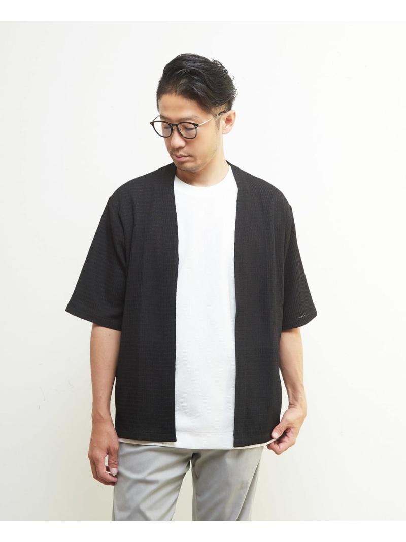 MEN'S MELROSE テクスチャーメッシュハーフスリーブカーディガン メンズメルローズ トップス カーディガン ブラック ブラウン グリーン【送料無料】