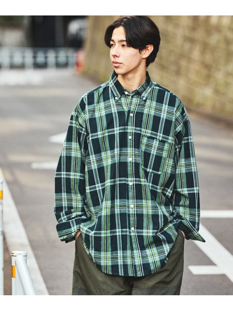 【SALE／20%OFF】NAUTICA ビッグシルエット マドラスチェック BDシャツ ロングスリーブ フリークスストア トップス シャツ・ブラウス ブルー グリーン【RBA_E】【送料無料】