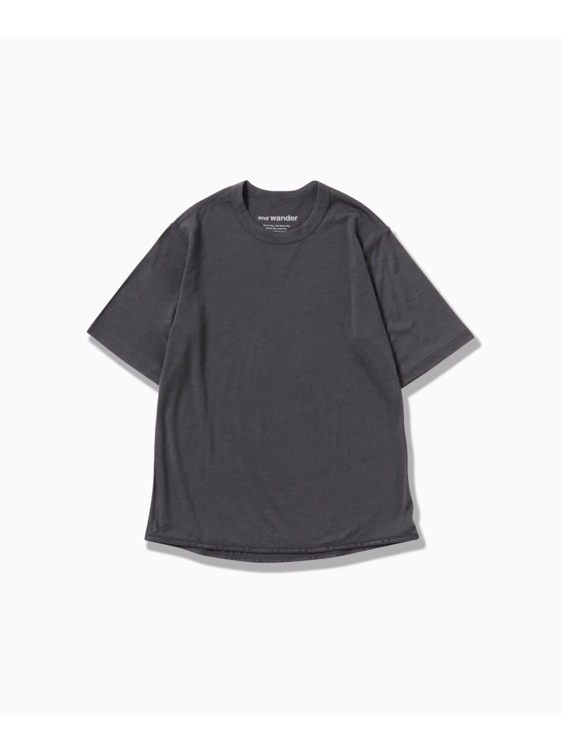 and wander merino base SS T アンドワンダー トップス カットソー・プルオーバー 黒いこと 薄墨色 白いこと 青み【貨物輸送無料】
