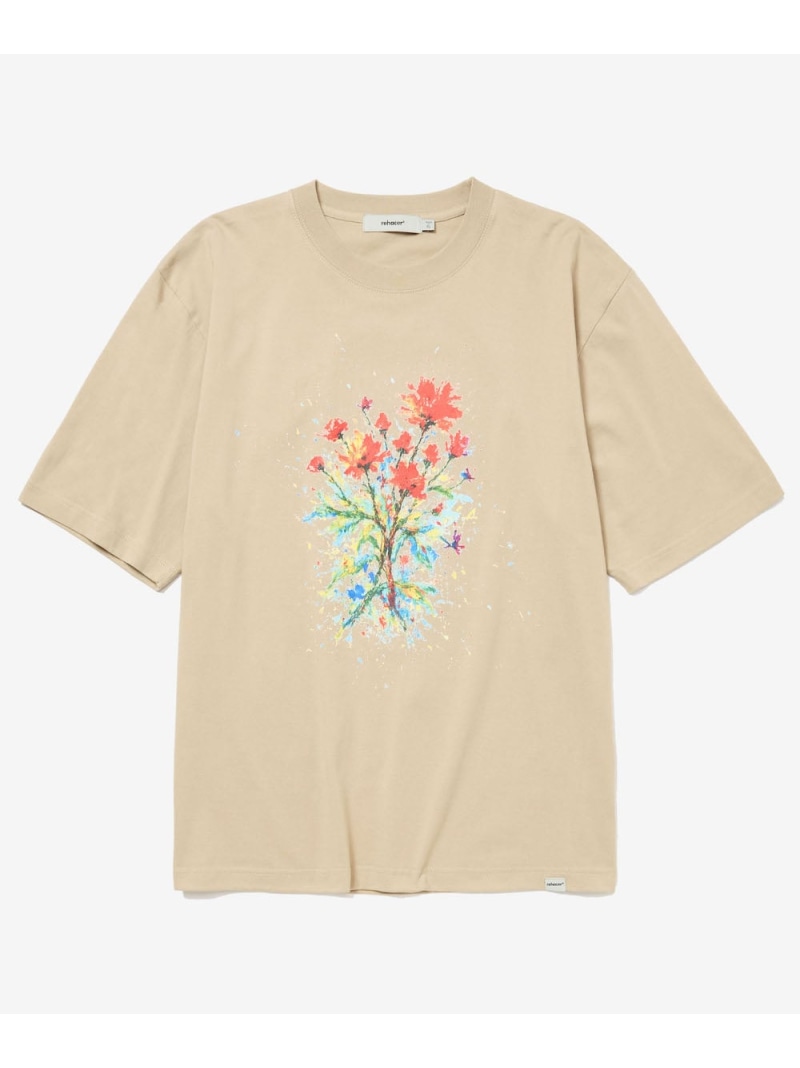 rehacer rehacer/(M)Burst Flower Relax Fit T-shirt レアセル トップス カットソー・Tシャツ ベージュ グレー【送料無料】