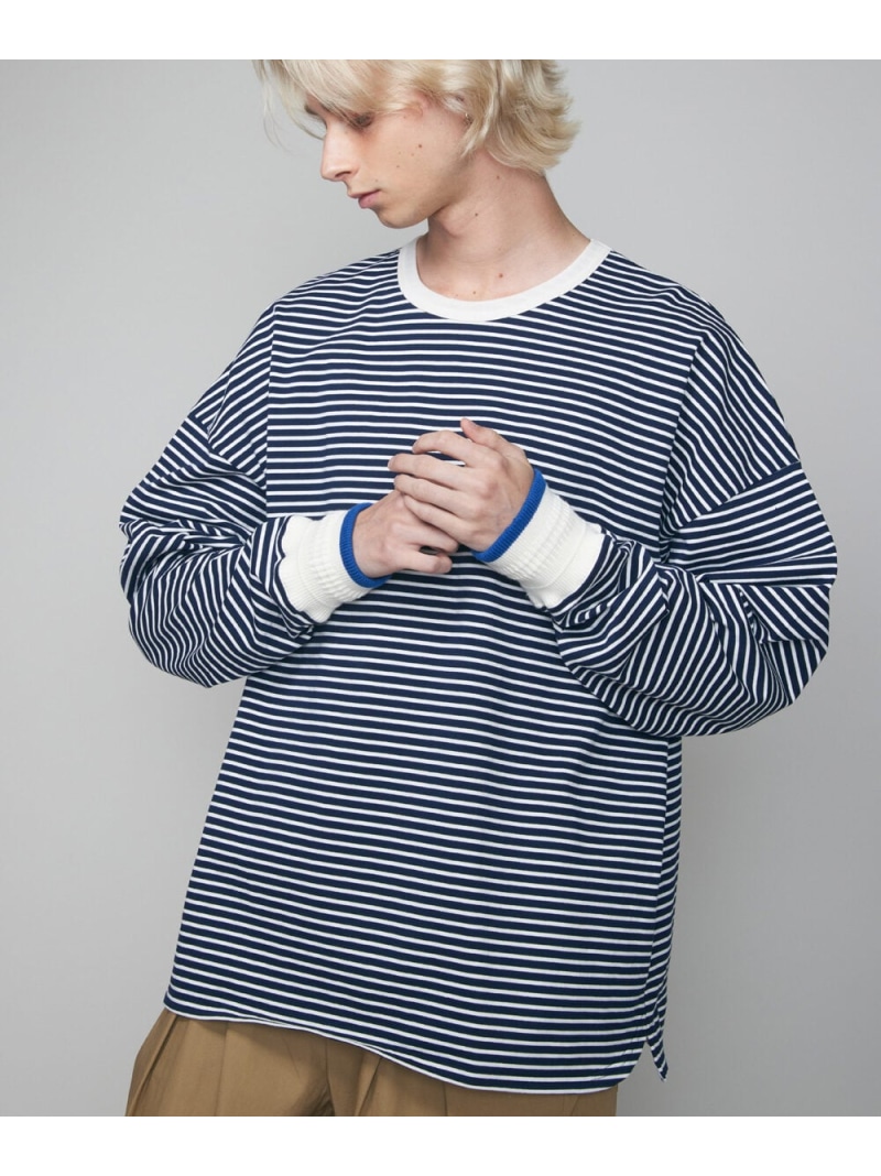 【SALE／20%OFF】rehacer rehacer:Open end Joint Rib border L/S CS レアセル トップス スウェット・トレーナー ネイビー ホワイト【RBA_E】【送料無料】 10,028円