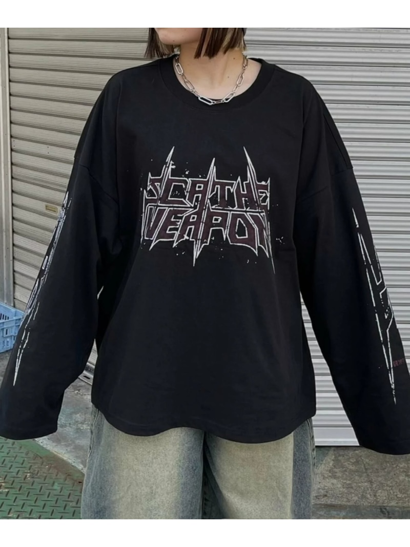 Chikashitsu + 【Chikashitsu +】oversized print long sleeve オーバーサイズ ロンT 長袖トップス ネバーマインドザエックスユー／チカシツプラス トップス カットソー・Tシャツ ブラック ホワイト【送料無料】