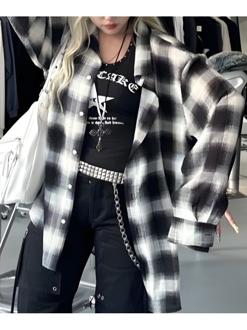 XU 【XU】chiffon check shirt / 照合のしるしプルオーバー 長袖プルオーバー 柄プルオーバー ネバーマインドザエックスユー／チカシツプラス トップス プルオーバー・トップ 黒いこと 青み【貨物輸送無料】