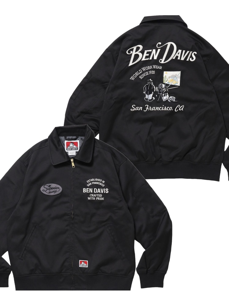 BEN DAVIS / WHITE LABEL 【BEN DAVIS(ベンデイビス)】THEATER EMB BM JACKET / ワーク ジャケット ジップ 刺繍 ポケット ワンポイント ナバル ジャケット・アウター ブルゾン・ジャンパー ブラック ネイビー カーキグリーン【送料無料】｜ Fashion Men