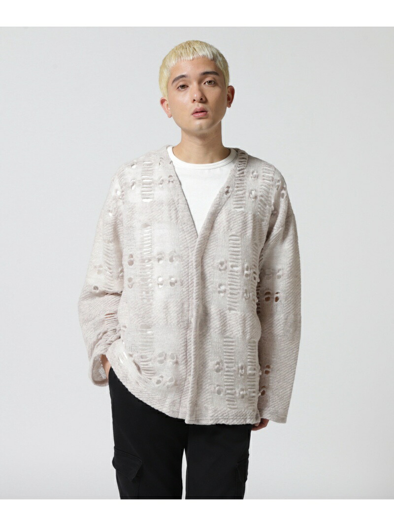 【SALE／50%OFF】B'2nd LUSOR(ルーソル)WOOL NYLON DAMEGE CD ダメージ風カーディガン ビーセカンド トップス カーディガン ブラック ホワイト【RBA_E】【送料無料】