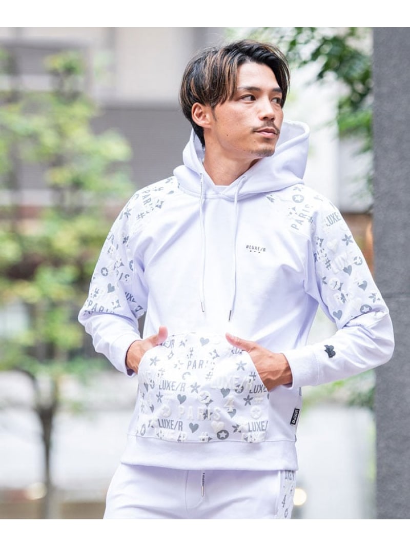 SB select LUXE/R 切り替えモノグラムプリントパーカー 長袖 シルバーバレット トップス パーカー・フーディー ホワイト ブラック グレー【送料無料】