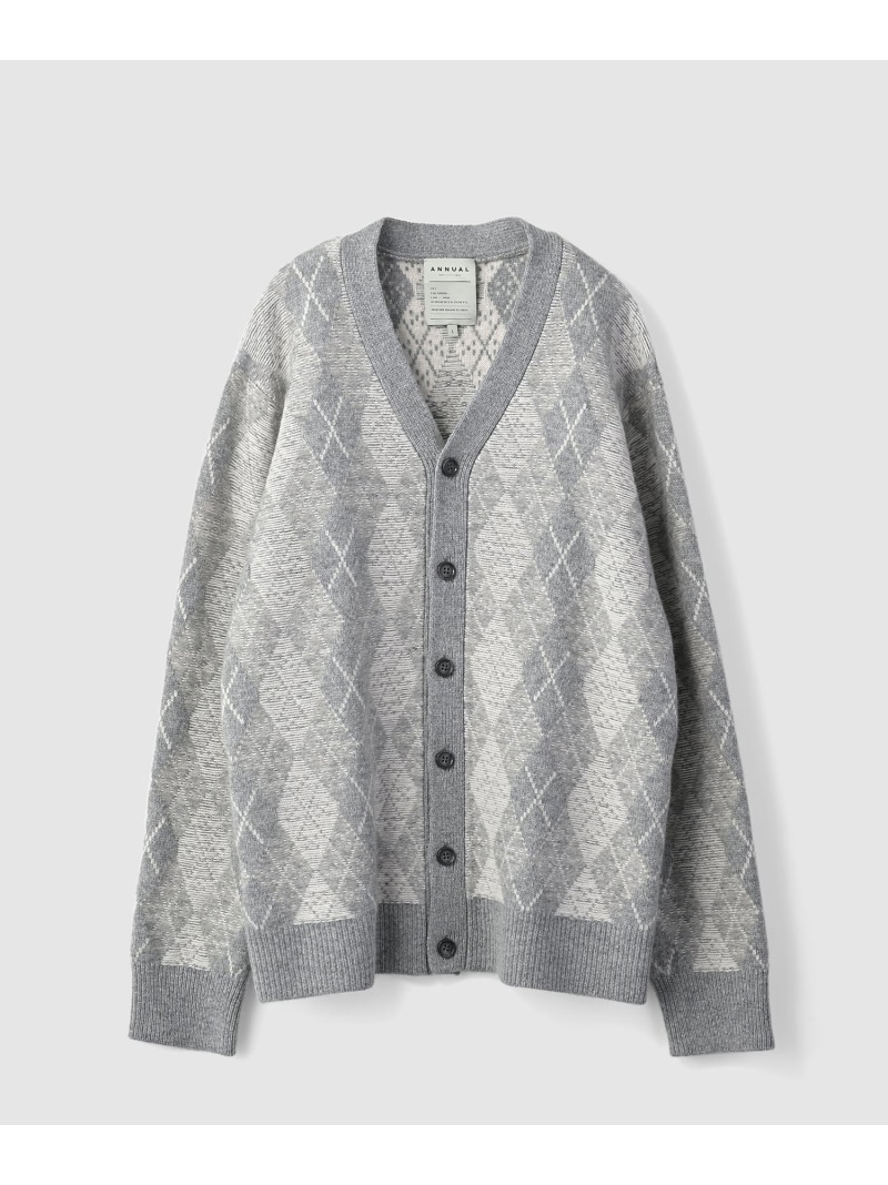 ANNUAL Argyle cardigan アニュアル トップス ニット グレー ベージュ【送料無料】