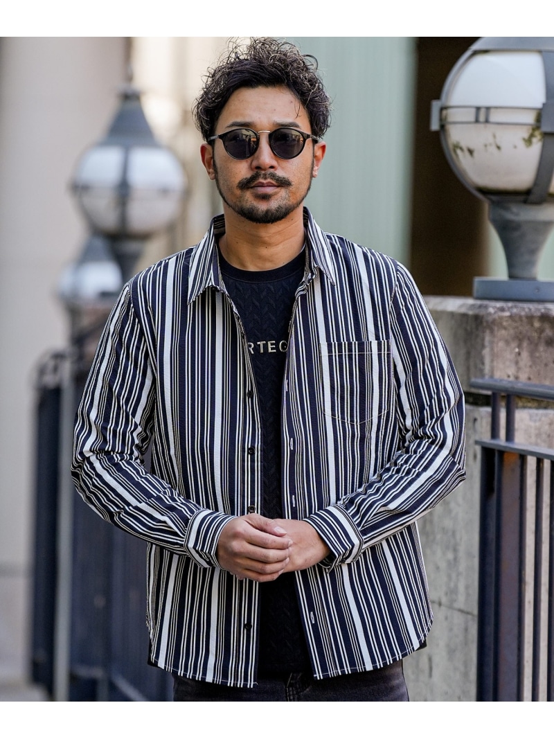 Retro Engine Multi Stripe SEERSUCKER L/SH アダムスジャグラー トップス シャツ・ブラウス ブラック ホワイト【送料無料】
