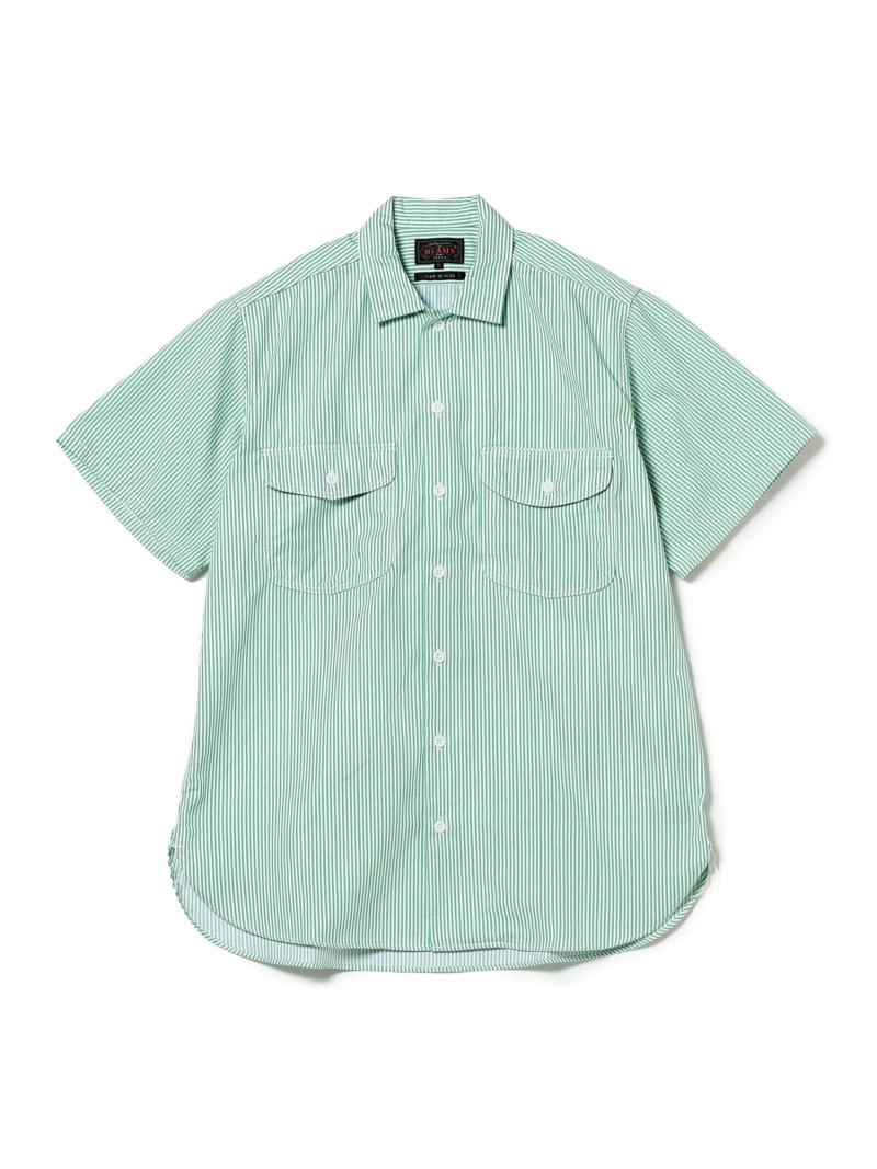 BEAMS PLUS BEAMS PLUS | COOLMAX(R) ストライプ 半袖 ワークシャツ ビームス メン トップス シャツ・ブラウス グリーン ピンク ブルー【送料無料】