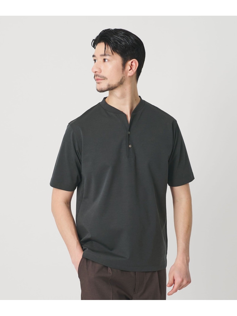 BEAUTY\u0026YOUTH UNITED ARROWS 【WEB制限事項 WARDROBE SMART】冷やりとした ご機嫌ゲージ モクロディ ヘンリーのど首 カットソー【抗菌防臭・人付き合い冷感】 もの言う花＆若い衆 ユナイテッドアローズ トップス カットソー・ティーシャツ 薄墨色 米国海軍 白いこと【貨物輸送無料】 Tシャツ・カットソー-トップス