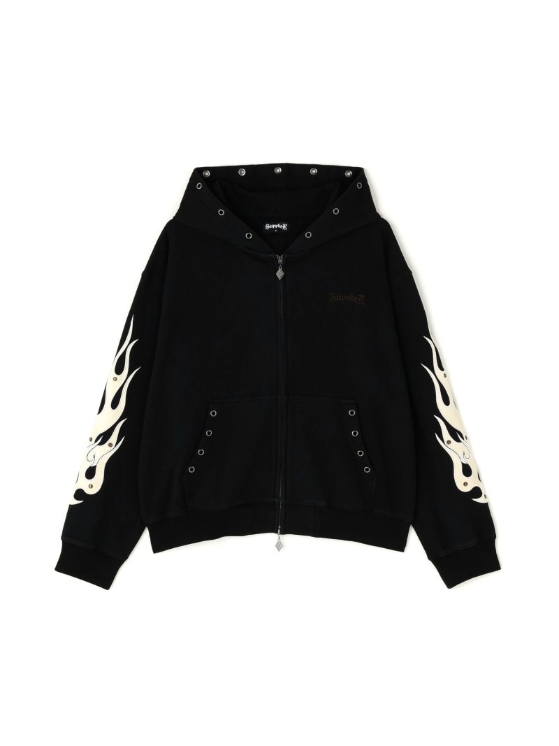 LHP SUPPLIER/サプライヤー/Fire Tribal Leather Patch Zip Hoodie エルエイチピー トップス パーカー・フーディー ブラック グレー【送料無料】 15,132円