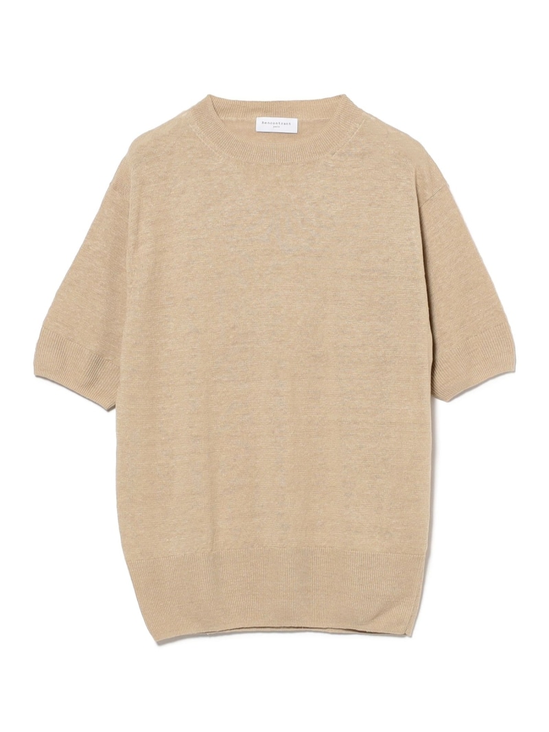 BEAMS F RENCONTRANT / リネン クルーネック ニット ビームス メン トップス カットソー・Tシャツ ベージュ ブラック【送料無料】