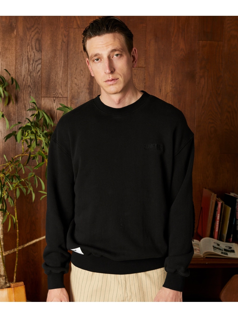 【SALE／20%OFF】Schott LEATHER ELBOW PATCH SWEAT/レザー エルボーパッチ スウェット ショット トップス スウェット・トレーナー ブラック ネイビー【RBA_E】【送料無料】