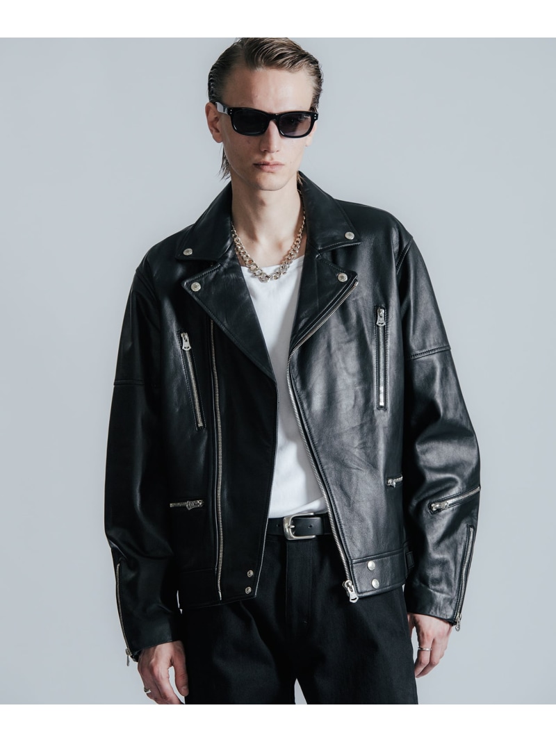 THE CRIMIE W BIKER SPANISH LAMB LEATHER JACKET ガーデン ジャケット・アウター ライダースジャケット ブラック【送料無料】