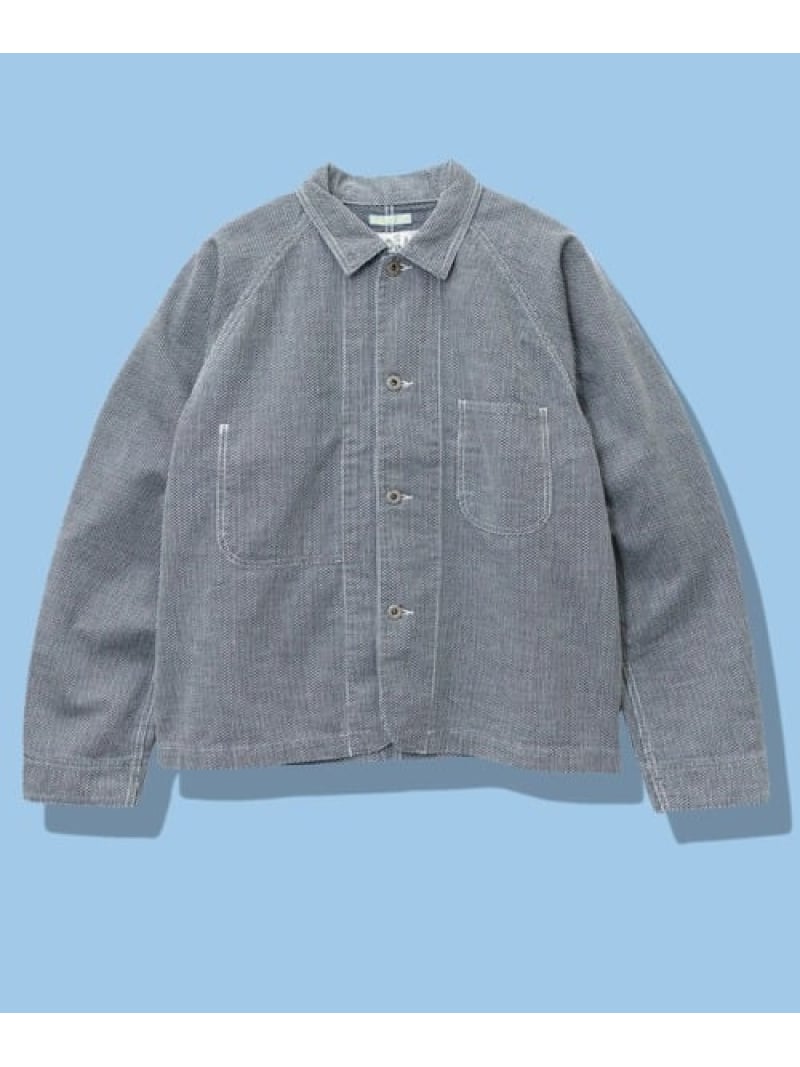 AOZORA 刺し子シャンブレーショートカバーオール(MENS) ゴースローキャラバン ジャケット・アウター ブルゾン・ジャンパー ベージュ ブルー【送料無料】