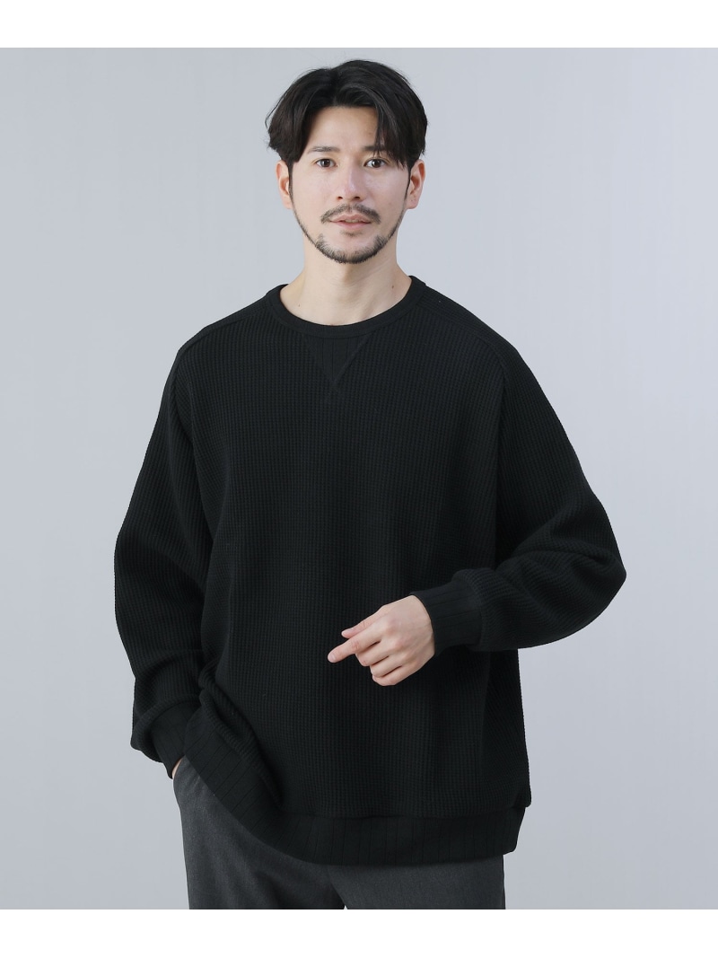 【SALE／5%OFF】Upscape Audience 日本製ビッグワッフルサドルショルダーガゼットクルーネックXLニットソー 心地よい トップス カットソー・ティーシャツ 白いこと 黒いこと 米国海軍 薄墨色【RBA_E】【貨物輸送無料】