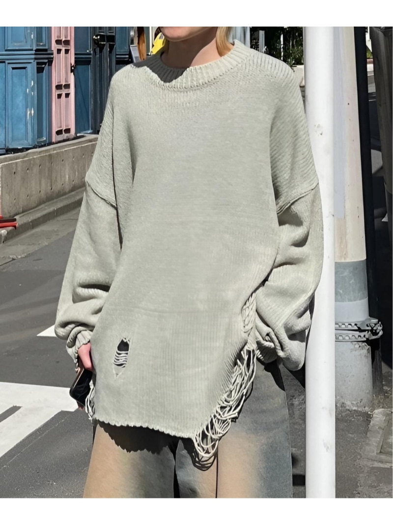Chikashitsu + 【Chikashitsu+】oversized damage knit / ニット オーバーサイズ ダメージニット ネバーマインドザエックスユー/チカシツプラス トップス ニット ブラック ベージュ【送料無料】| Fashion Men