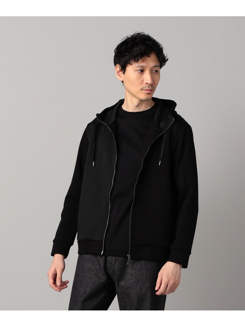 COMME CA MEN ケーブルコンビ ジップパーカ コムサメン トップス パーカー・フーディー グレー ブラック【送料無料】| Fashion Men
