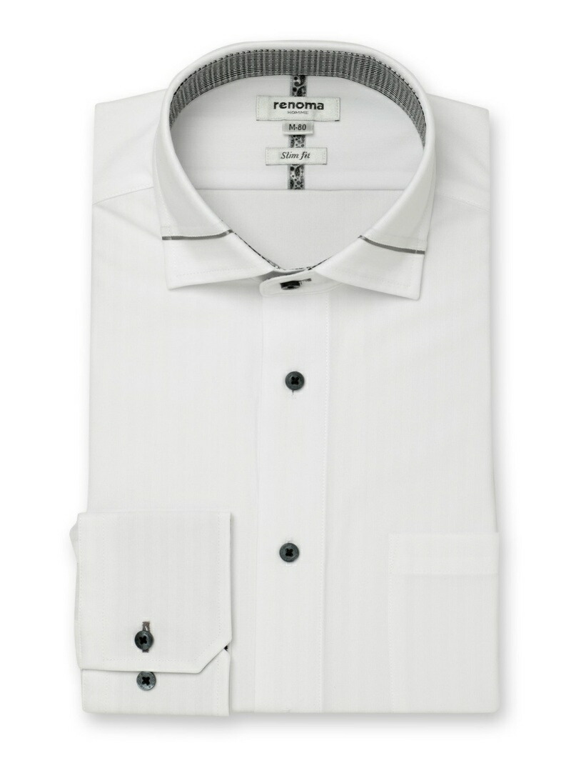 Taka Q ノーアイロンストレッチ スリムフィット セミワイドカラー長袖ニットシャツ