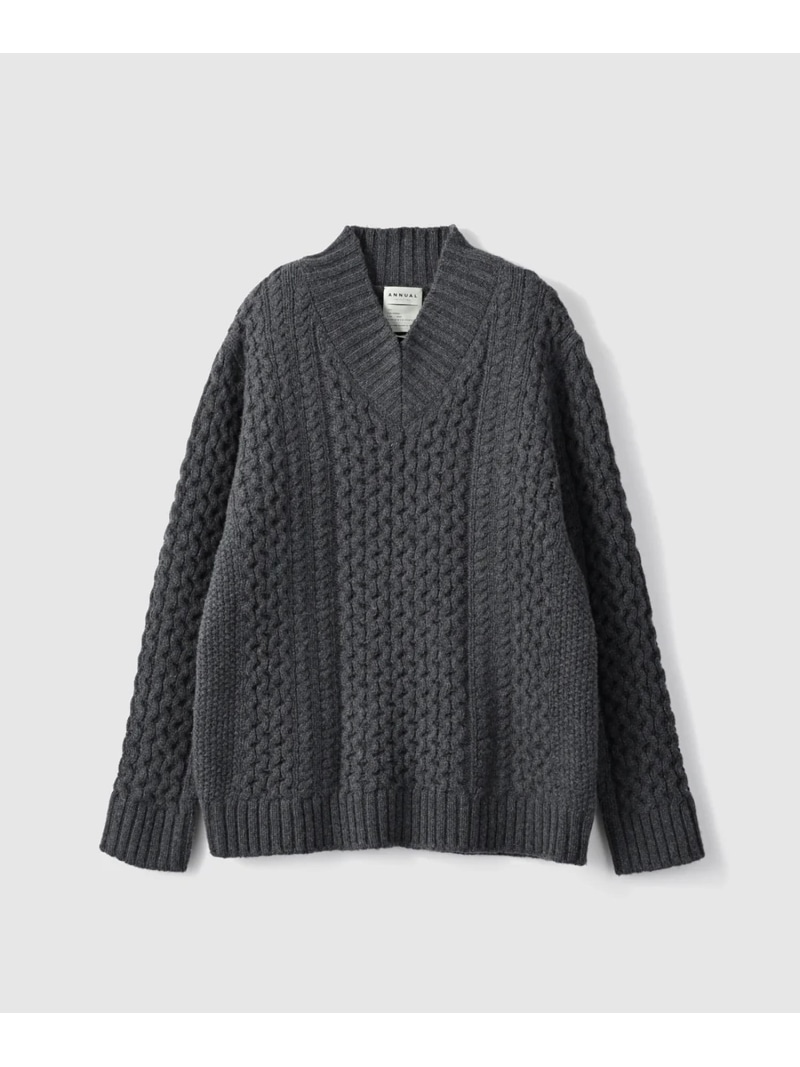 ANNUAL Fisherman sweater アニュアル トップス ニット ホワイト グリーン グレー【送料無料】