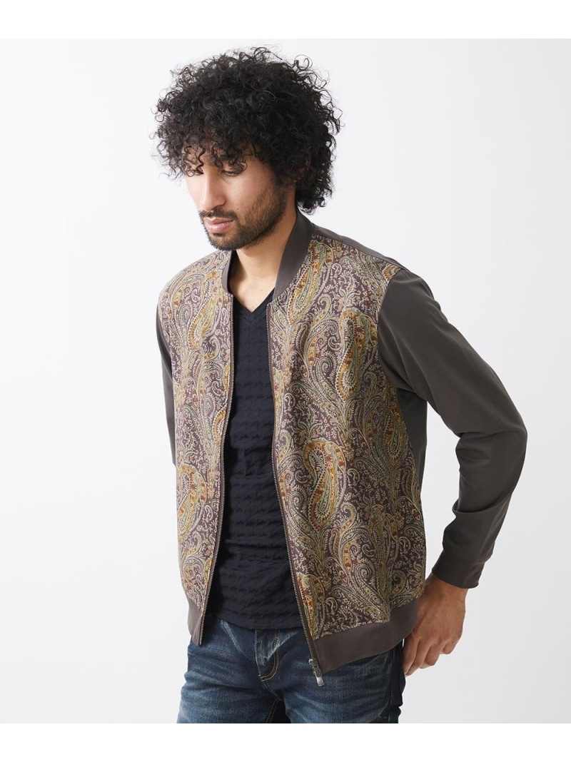 【SALE／50%OFF】MICHEL KLEIN HOMME コンビネーションMA-1ブルゾン ミッシェルクランオム ジャケット・アウター ノーカラージャケット ブラウン ブラック【RBA_E】【送料無料】
