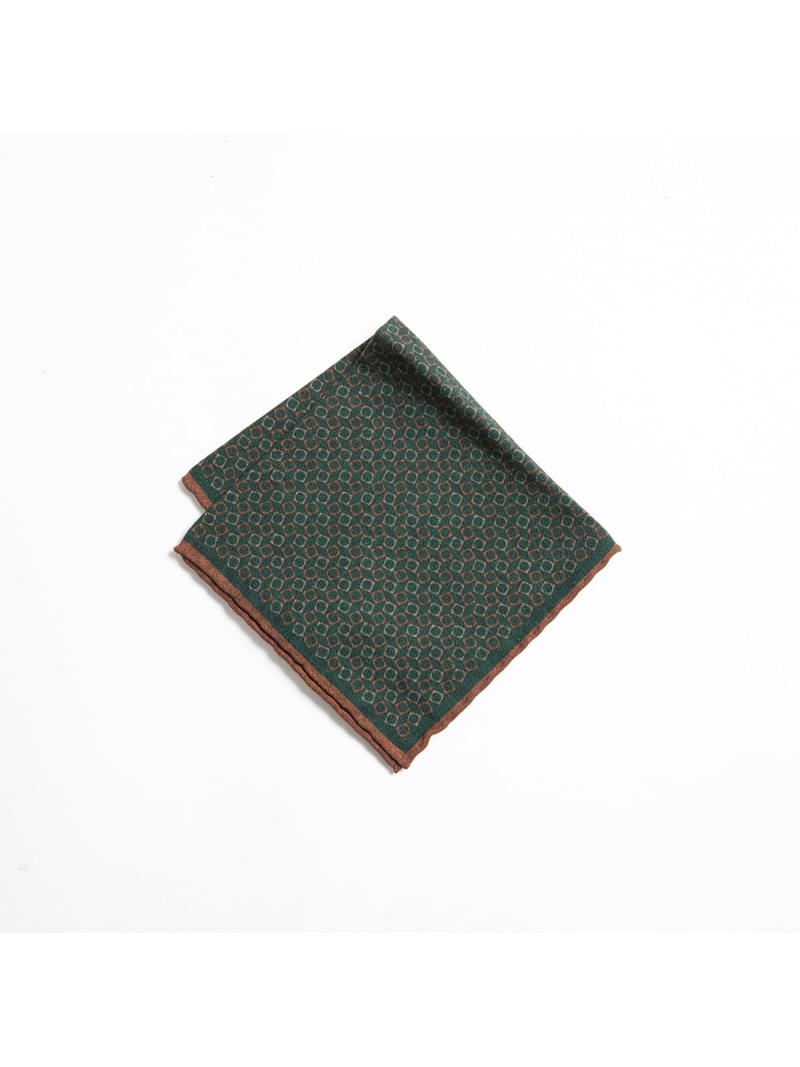 【SALE／30%OFF】DESIGNWORKS PAOLO ALBIZZATI ウールコットン 小紋柄 ポケットチーフ デザインワークス ファッション雑貨 スカーフ・バンダナ ブラウン グリーン【RBA_E】【送料無料】