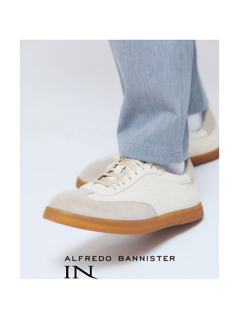 【SALE／20%OFF】alfredoBANNISTER 【WEB別注】調教師印字機 なめし革スニーカー アルフレッド・バニスター シューズ・靴 スニーカー ベージュ 青み 白いこと【RBA_E】【貨物輸送無料】