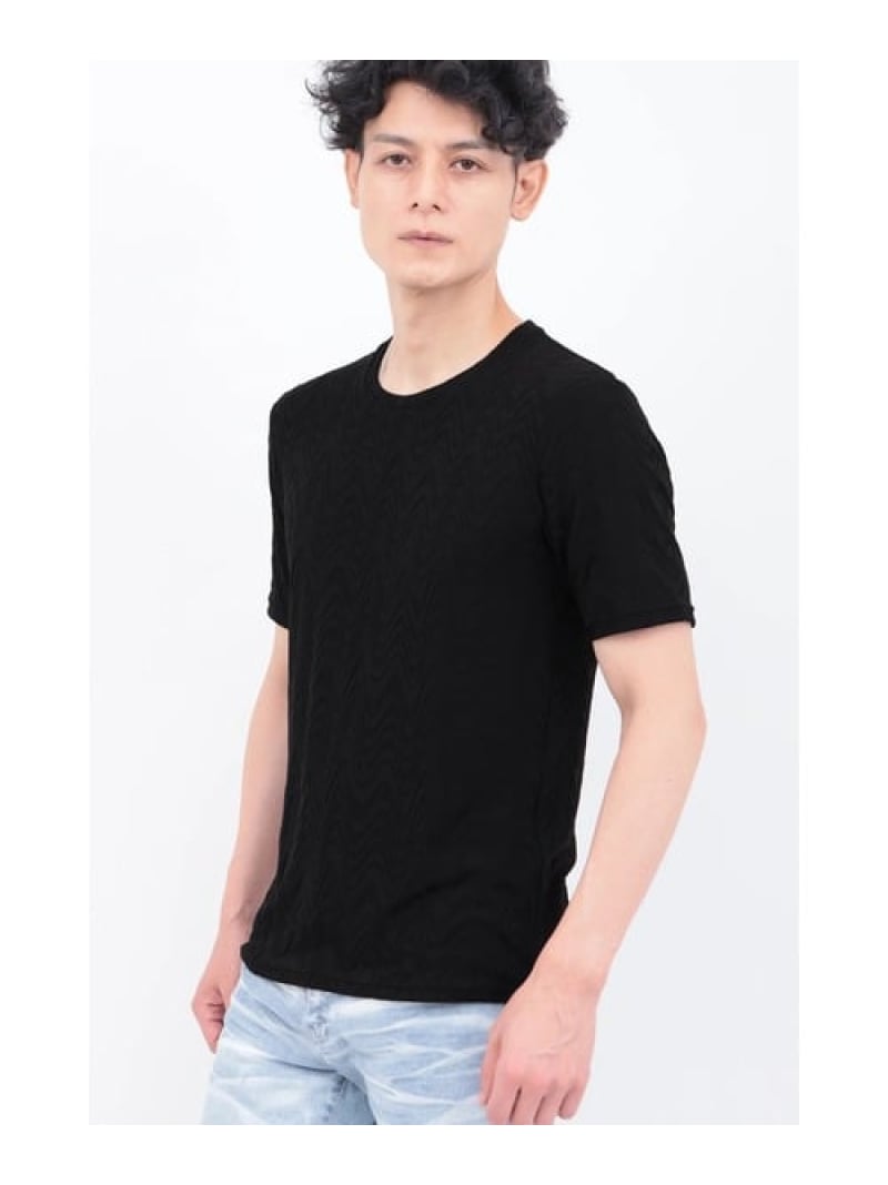TORNADO MART TORNADO MART&there4;タイダルジャカードクルーネック半袖カットソー トルネードマート トップス カットソー・Tシャツ ブラック【送料無料】｜ Fashion Men