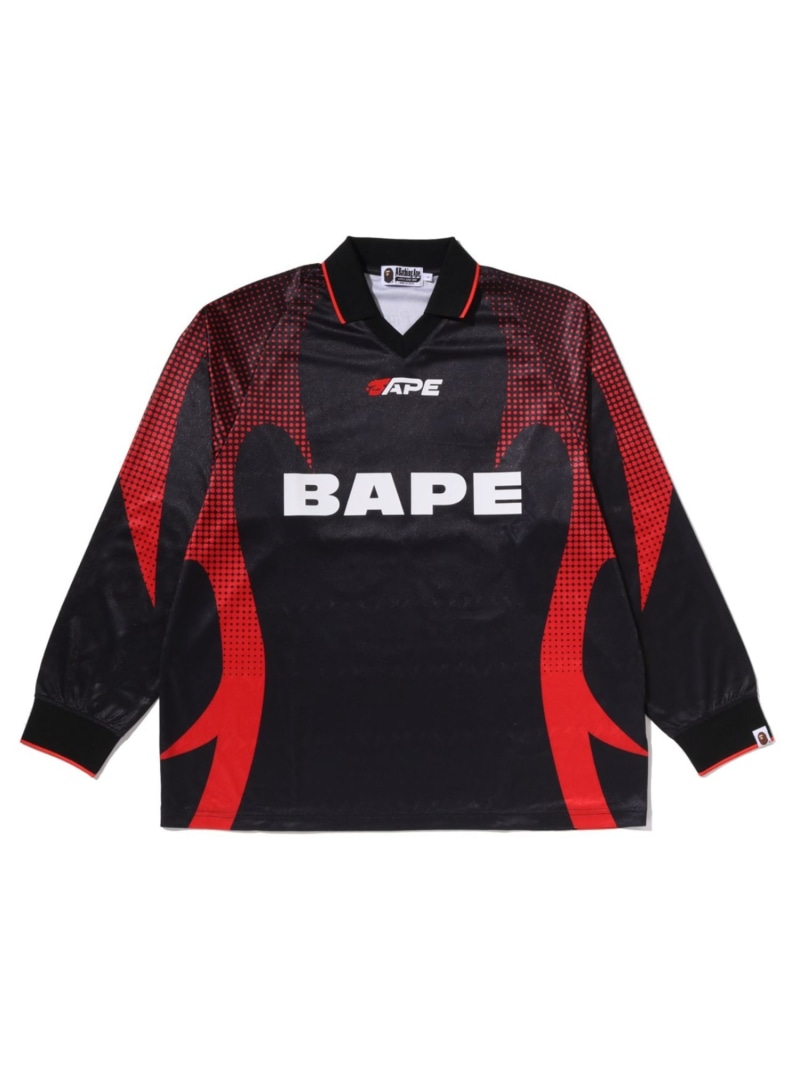 A BATHING APE APE FLAME MONOGRAM JACQUARD LOGO RELAXED FIT FOOTBALL JERSEY ア ベイシング エイプ トップス カットソー・Tシャツ ブラック グリーン【送料無料】｜ Fashion Men