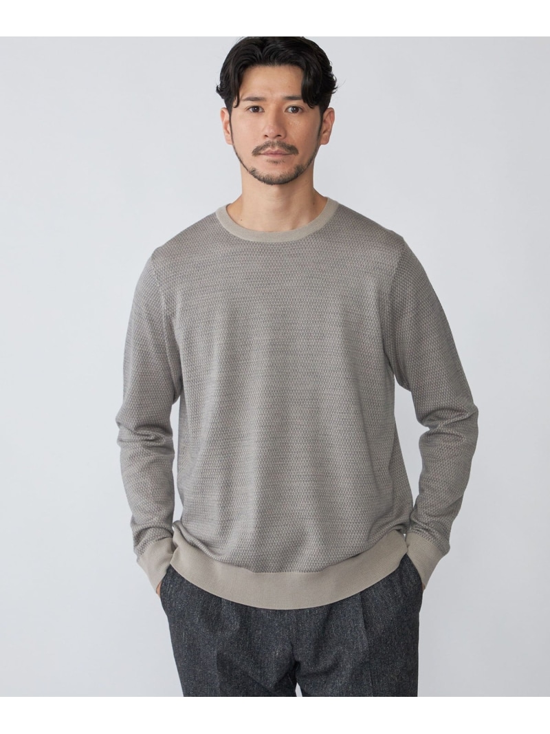 【SALE/50%OFF】SHIPS MEN SHIPS: 16ゲージ バーズアイ クルーネック ニット 24AW シップス トップス ニット ネイビー ベージュ【RBA_E】【送料無料】