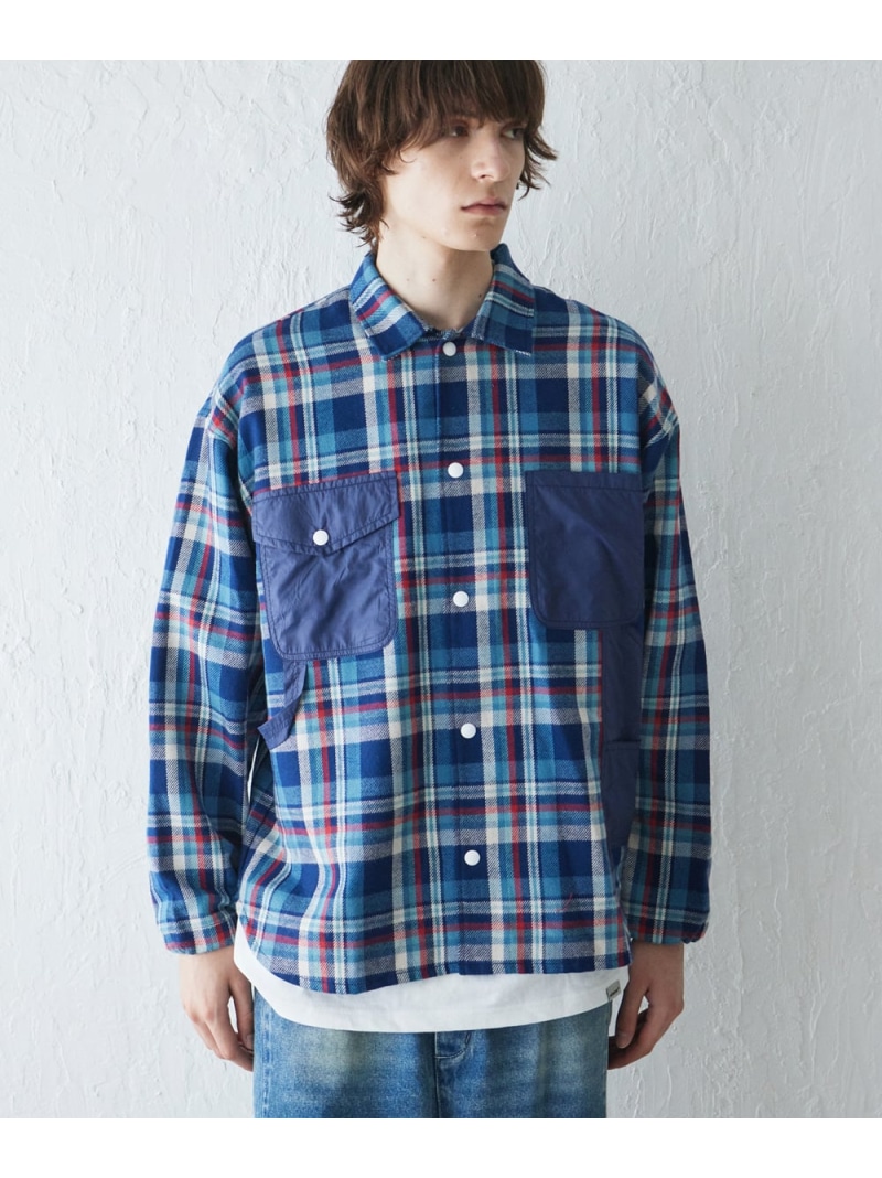 【SALE／30%OFF】rehacer rehacer/(U)Painter Pocket Check Shirt レアセル トップス プルオーバー・トップ 青色 赤いこと【RBA_E】【貨物輸送無料】