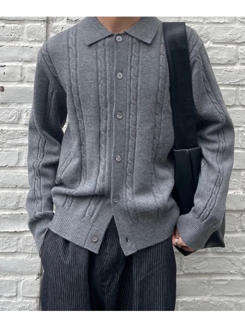 Chikashitsu + 【Chikashitsu +】cable lib knit cardigan / チカプラ ジレー ネバーマインドザエックスユー／チカシツプラス トップス ジレー 薄墨色 黒いこと【貨物輸送無料】