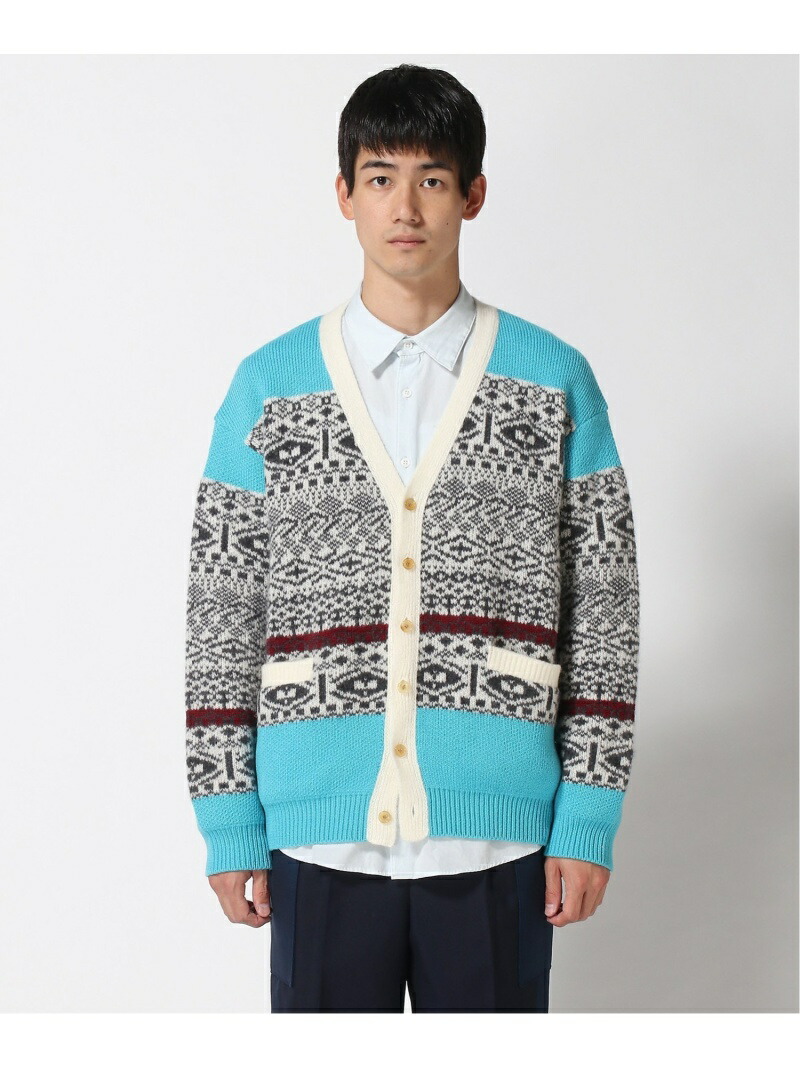 24288円 充実の品 DIGAWEL Jacquard Cardigan ディガウェル ニット カーディガン ブルー ベージュ