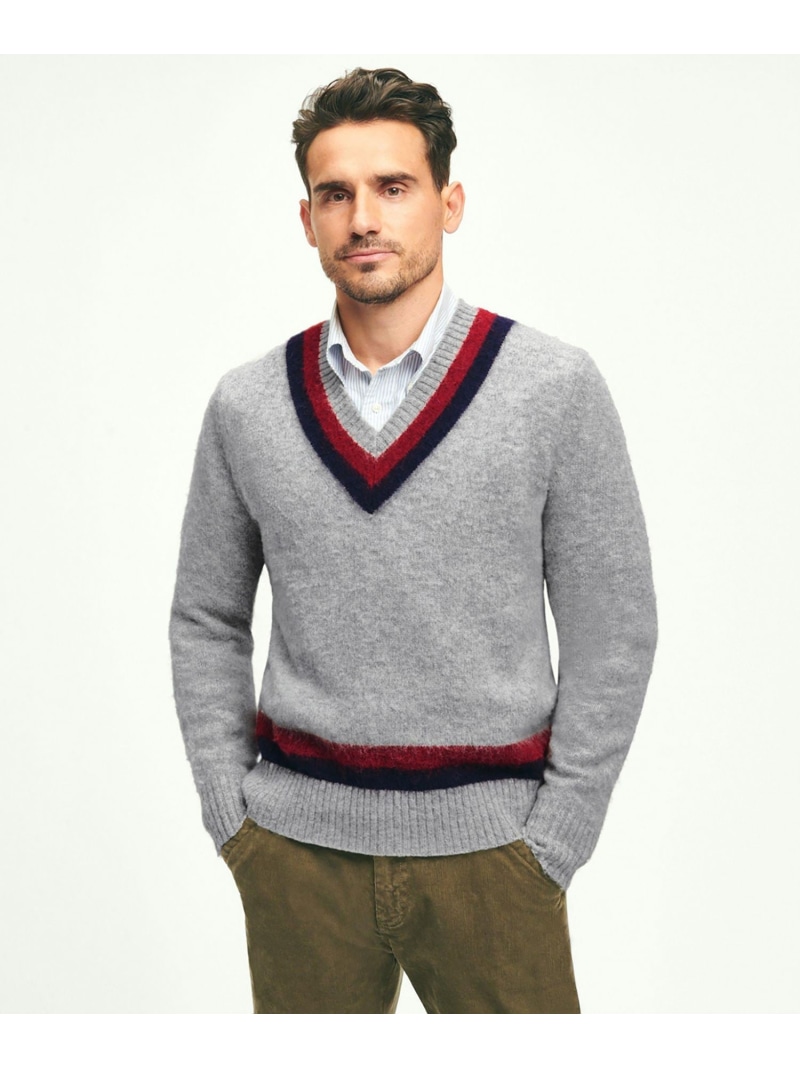 【SALE／50%OFF】BROOKS BROTHERS ブラッシュドウール Vネックテニスセーター ブルックス ブラザーズ トップス 編み物 薄墨色【RBA_E】【貨物輸送無料】 ニット・セーター-メンズファッション-トップス