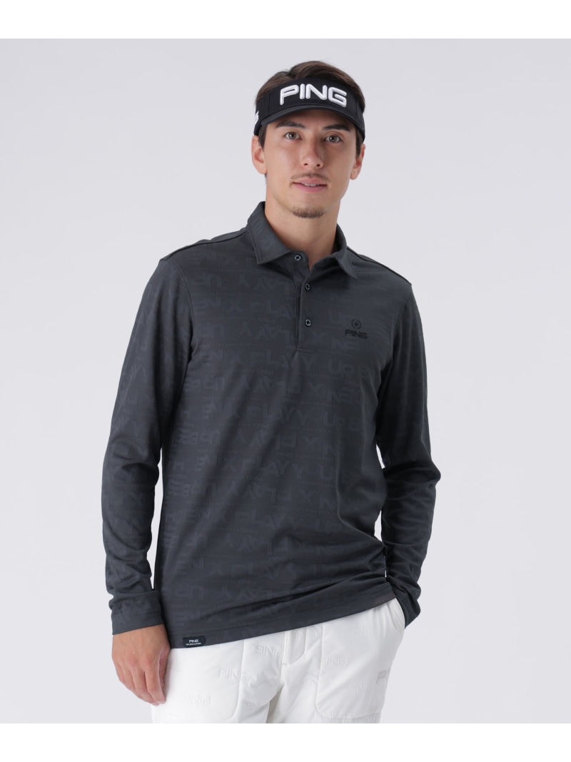 【SALE／30%OFF】PING APPAREL 凸凹PLAYロゴジャカード長袖ポロシャツ ＜PERFORMANCE＞ (MENS) ピン アパレル トップス ポロシャツ グレー ホワイト パープル【RBA_E】【送料無料】