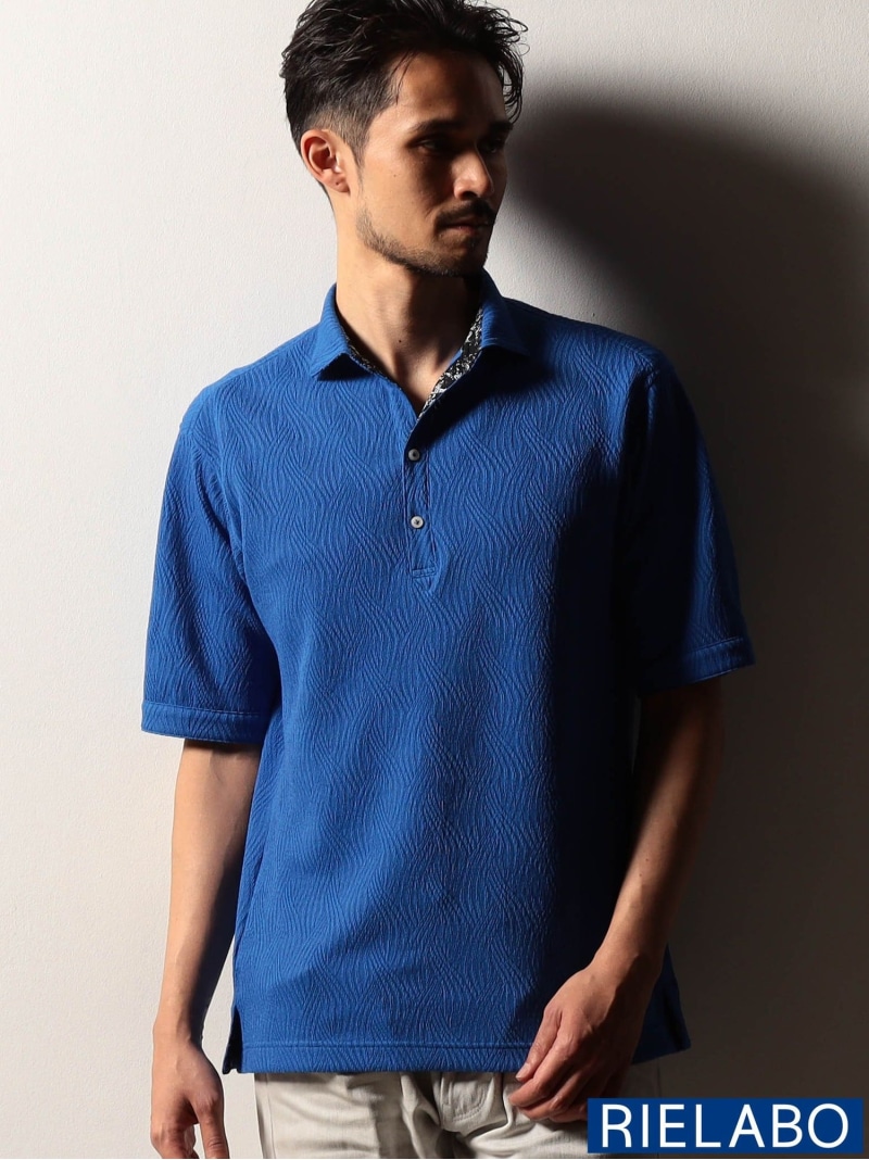NICOLE CLUB FOR MEN 【RIELABO】ウェーブジャカード スキッパーポロシャツ ニコル トップス ポロシャツ ブラック ホワイト ブルー【送料無料】