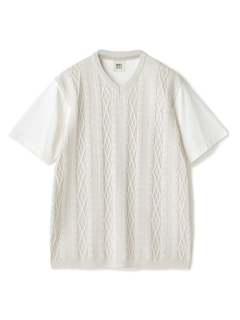 MEN'S BIGI アラン調 ニットコンビTシャツ メンズ ビギ トップス カットソー・Tシャツ ブルー ブラック ホワイト【送料無料】