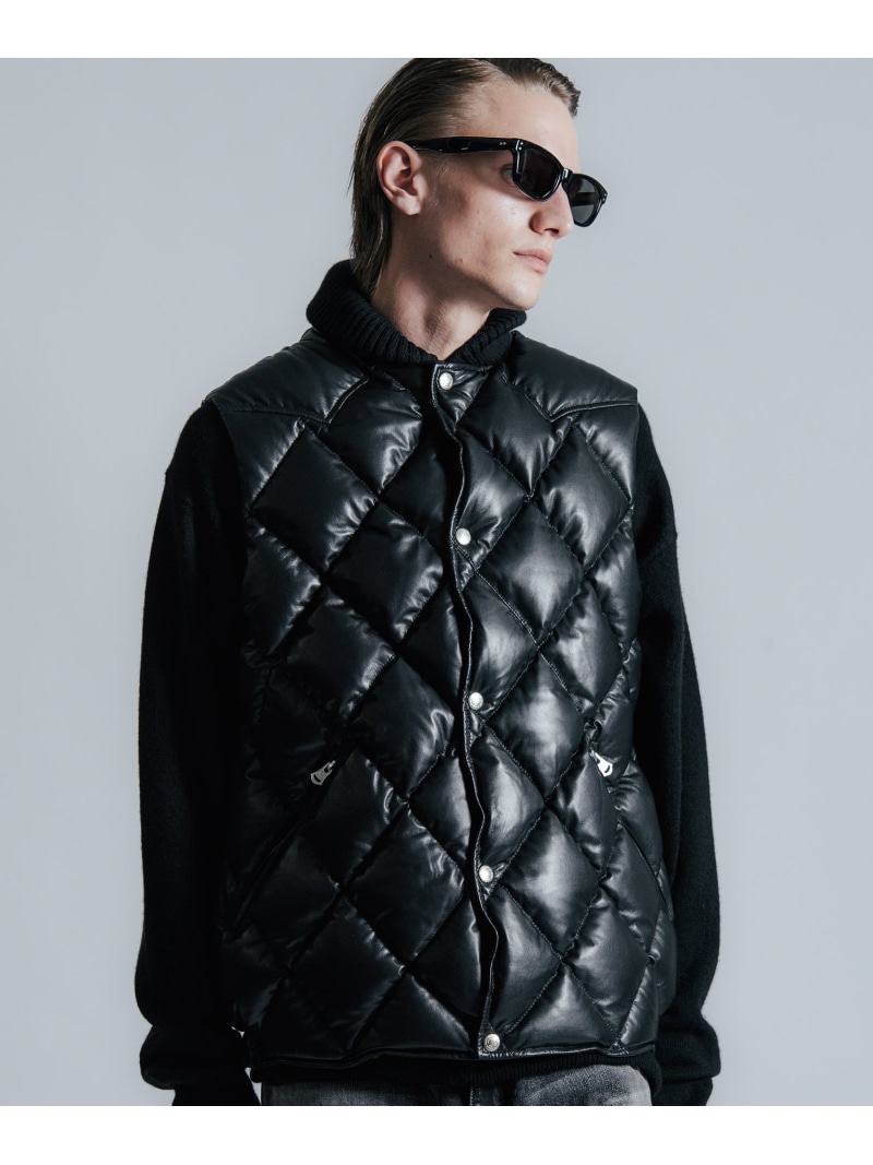 THE CRIMIE DIAMOND QUILT LAMB LEATHER DOWN VEST ガーデン ジャケット・アウター ダウンジャケット・ダウンベスト ブラック ネイビー【送料無料】| Fashion Men