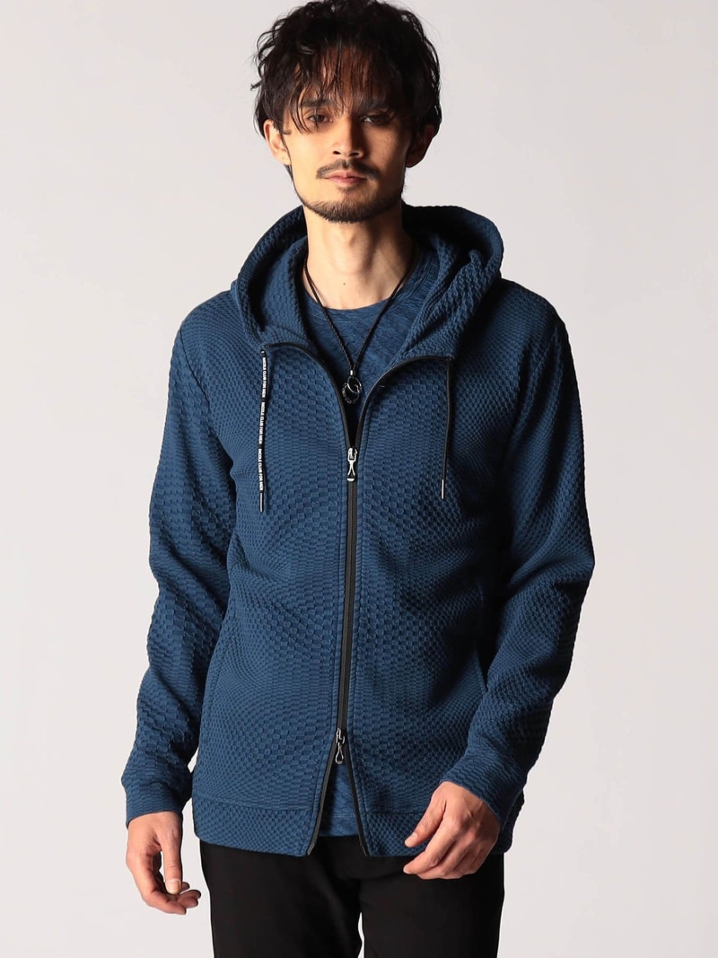 NICOLE CLUB FOR MEN ジオメトリックジャガードフードパーカー ニコル トップス パーカー・フーディー ネイビー ホワイト【送料無料】| Fashion Men