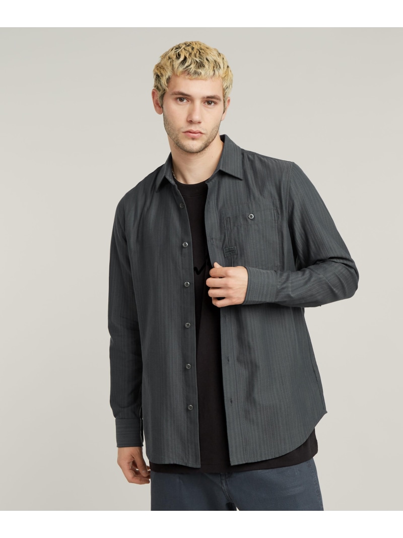 【SALE／30%OFF】G-Star RAW 【堅苦しさ販売店】BRISTUM 2.0 SLIM SHIRT/ミリタリーディテールストライプ織スリムフィットシャツ ジースターロゥ トップス プルオーバー・トップ 薄墨色【RBA_E】【貨物輸送無料】