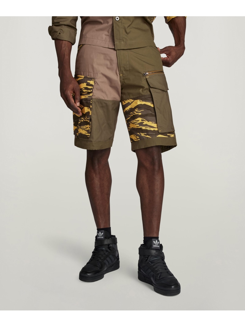 【SALE／40%OFF】G-Star RAW 【堅苦しさ販売店】ROVIC MIX ZIP RELAXED SHORTS/ワイドカーゴショートパンツ/家鴨フラ ジースターロゥ ズボン下 カーゴパンツ カーキ緑であること【RBA_E】【貨物輸送無料】