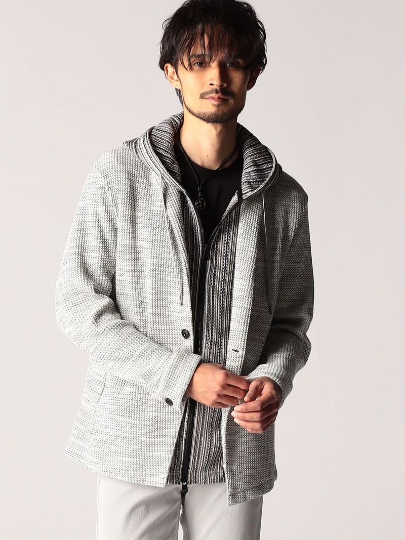 NICOLE CLUB FOR MEN メランジワッフルカットジャケット ニコル ジャケット・アウター その他のジャケット・アウター ネイビー ブルー ブラック ホワイト【送料無料】