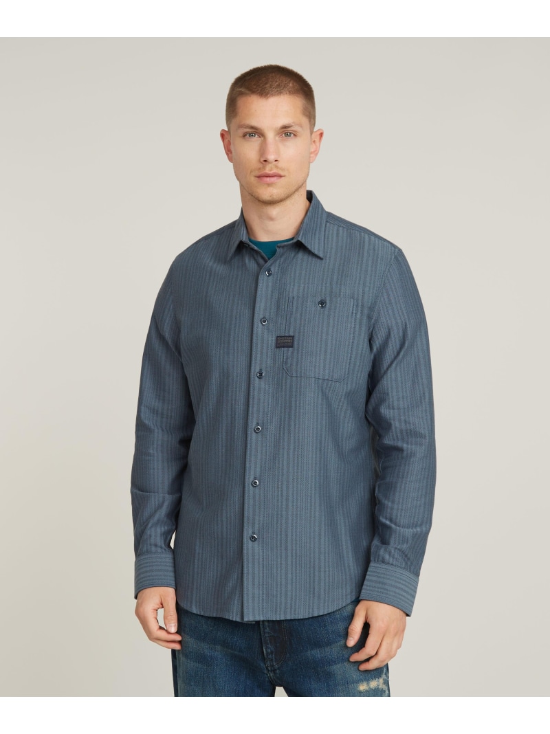 【SALE／30%OFF】G-Star RAW 【堅苦しさ販売店】BRISTUM 2.0 SLIM SHIRT/ミリタリーディテールストライプ織スリムフィットシャツ ジースターロゥ トップス プルオーバー・トップ 青み【RBA_E】【貨物輸送無料】